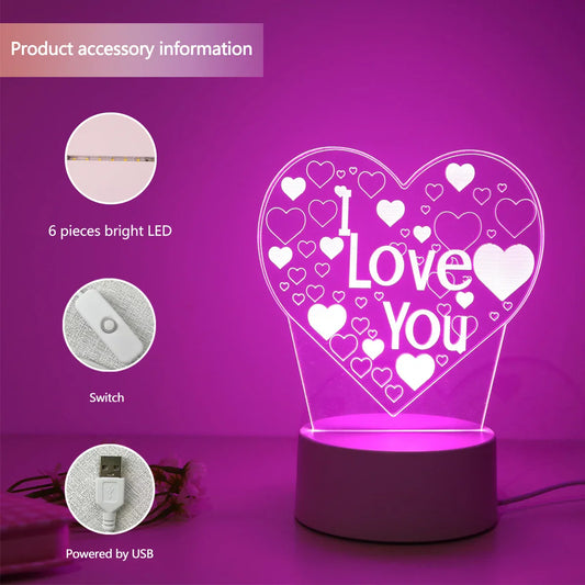 Pink Romantic Confession “I LOVE YOU” 3D Night Light