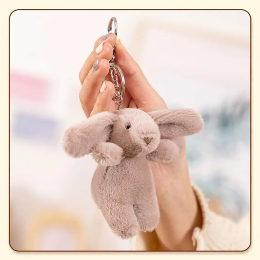 Cute Bunny Plush Keychain – 3.5" Mini Rabbit Bag Charm Pendant for Women (Gray)