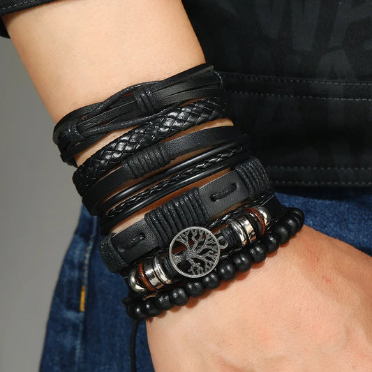 Punk Casual 6-Pc Beaded & Leather Bracelet Set