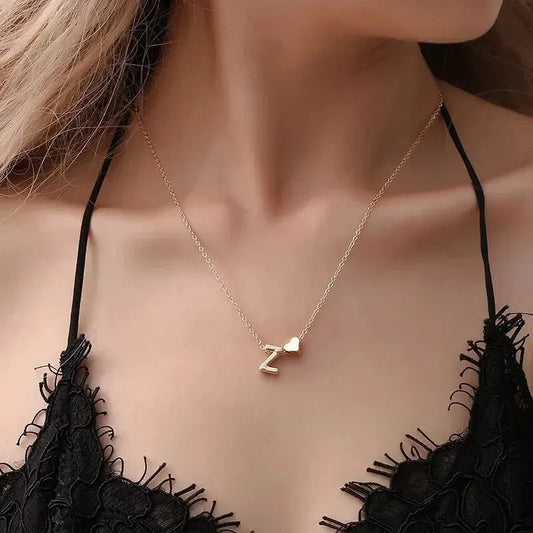 26 Letters Fashion Tiny Heart Dainty Initial Necklace