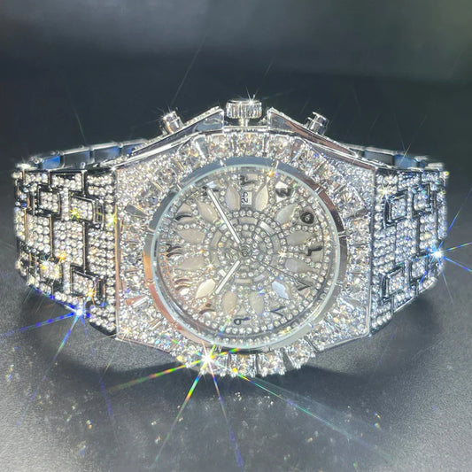 2024 Hip Hop Green Diamond Watch – Men's Fashion Square Quartz Wristwatch with Iced-Out Design