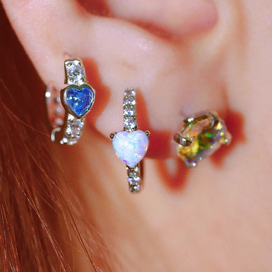 1pc 2000s Aesthetic Y2K Hoop Earring – Love Heart with Opal & Zircon