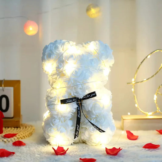 Artificial Teddy Rose Flower Bear with Box