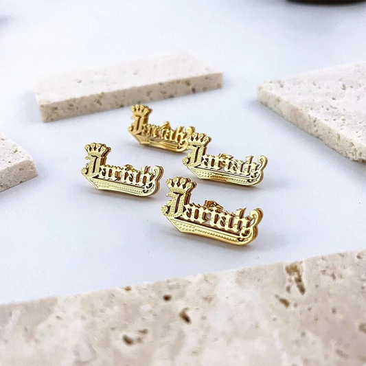 DHQH Customized Name Earrings – 3D Gold Plated Stainless Steel Nameplate Jewelry