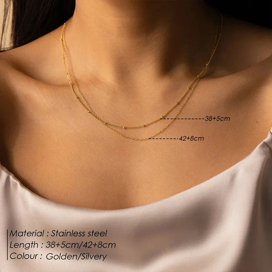 eManco Pre-Heated Stainless Steel Chain Necklace – Metallic Texture Gift for Her