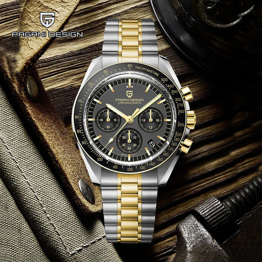 2025 New PAGANI DESIGN Moon Men’s Watch – Gold Luxury Quartz Chronograph with AR Sapphire Mirror