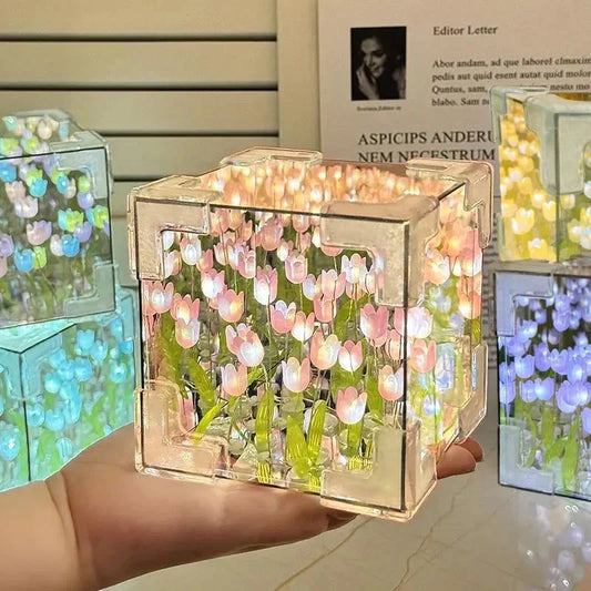 Handmade DIY Tulip Flower Cube Night Light