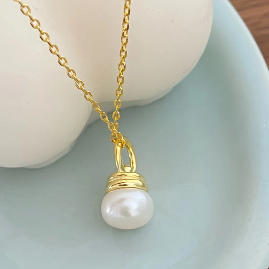 Lxalry Handmade 14K Gold-Plated Glass Pearl Necklace – Eco-Friendly Light Bulb Pendant Jewelry Gift for Women