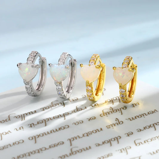 1pc 2000s Aesthetic Y2K Hoop Earring – Love Heart with Opal & Zircon