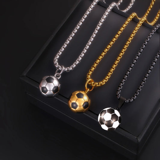 Fashion Sporty Stainless Steel Football Necklace – Enamel Soccer Pendant for Men