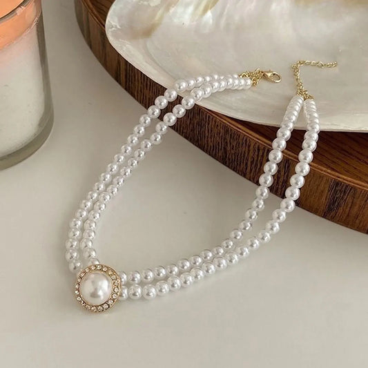 Personalized Pearl Necklace & Earrings Set – French Vintage Elegant Jewelry for Women